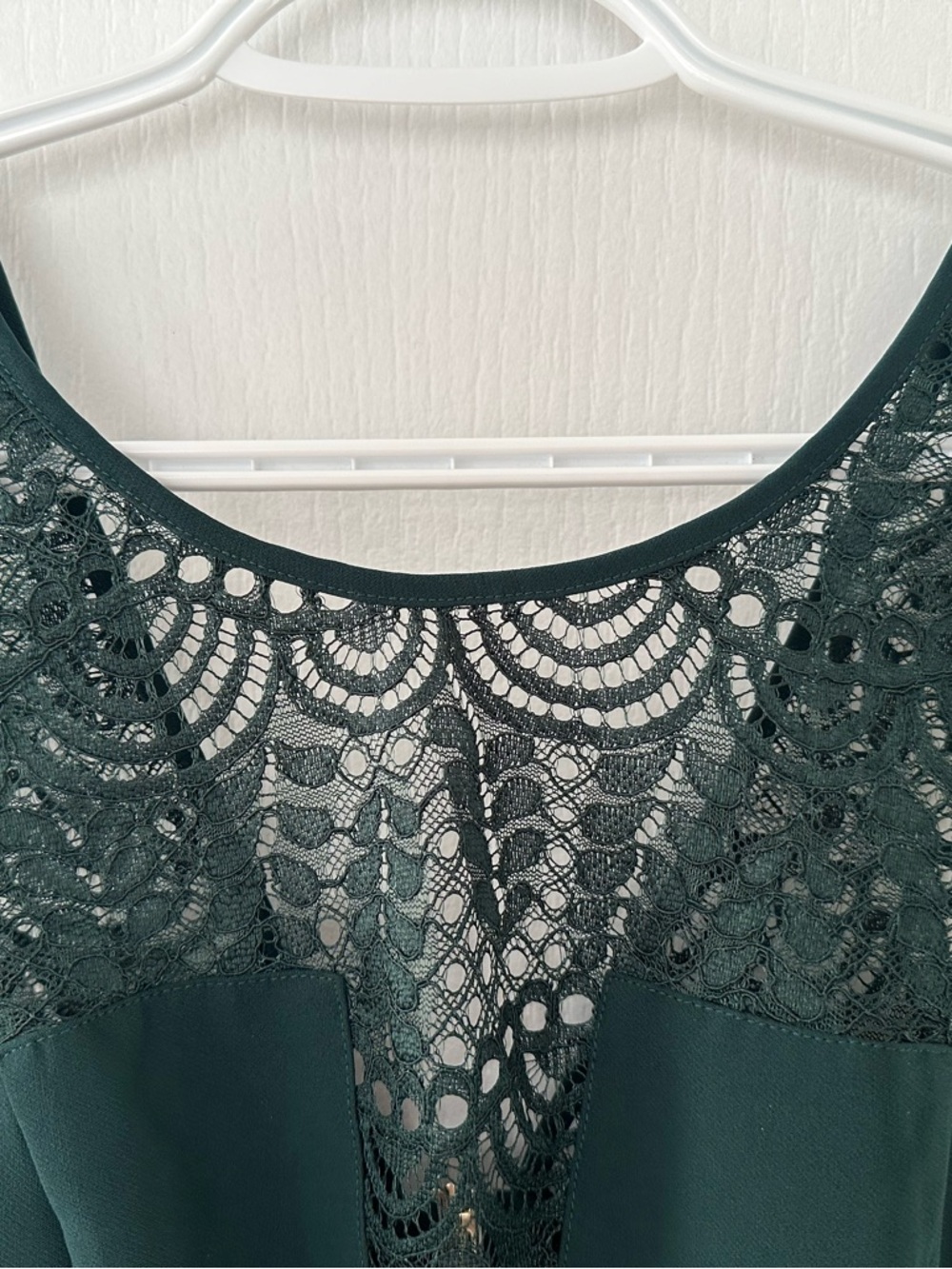 NWOT Dynamite Deep Forest Green Sleeveless Deep Plunge Gothic Lace Peplum Top - Picture 4 of 8
